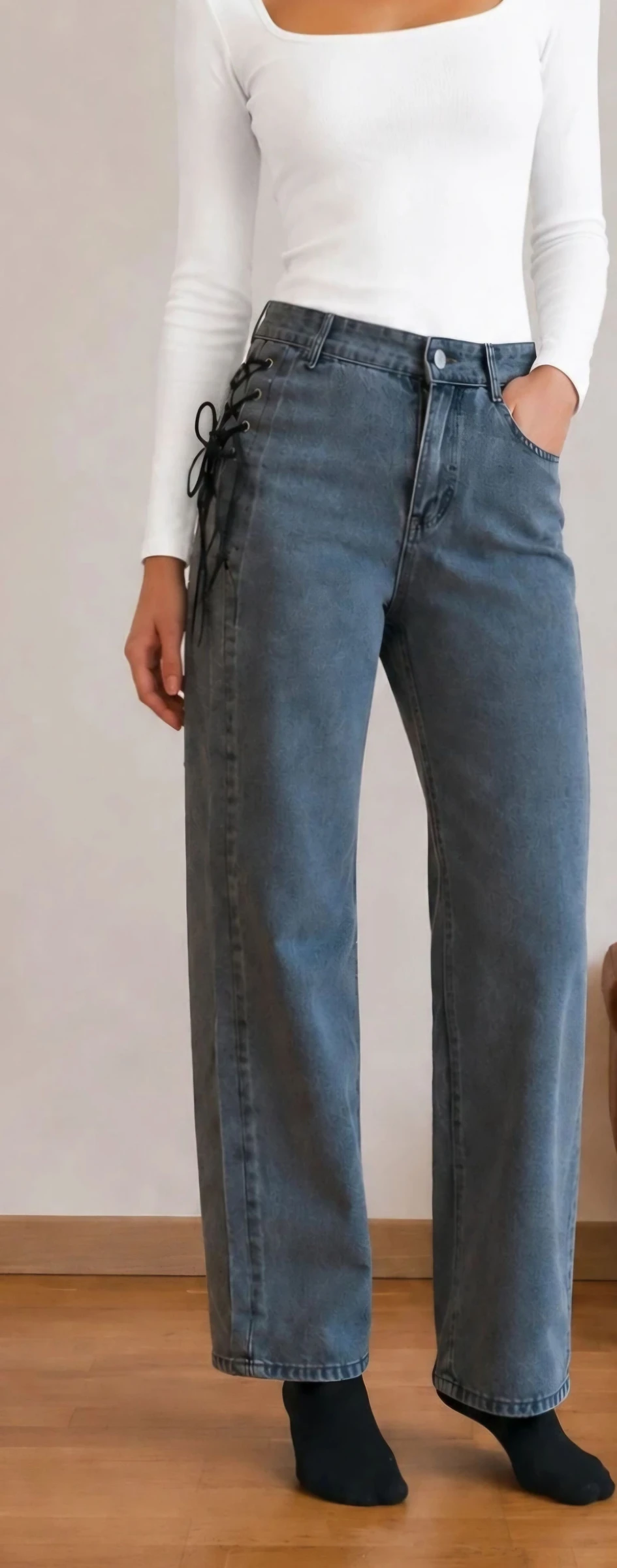 🙂 Grijze jeans met veters – Maat 36/S – photo 2